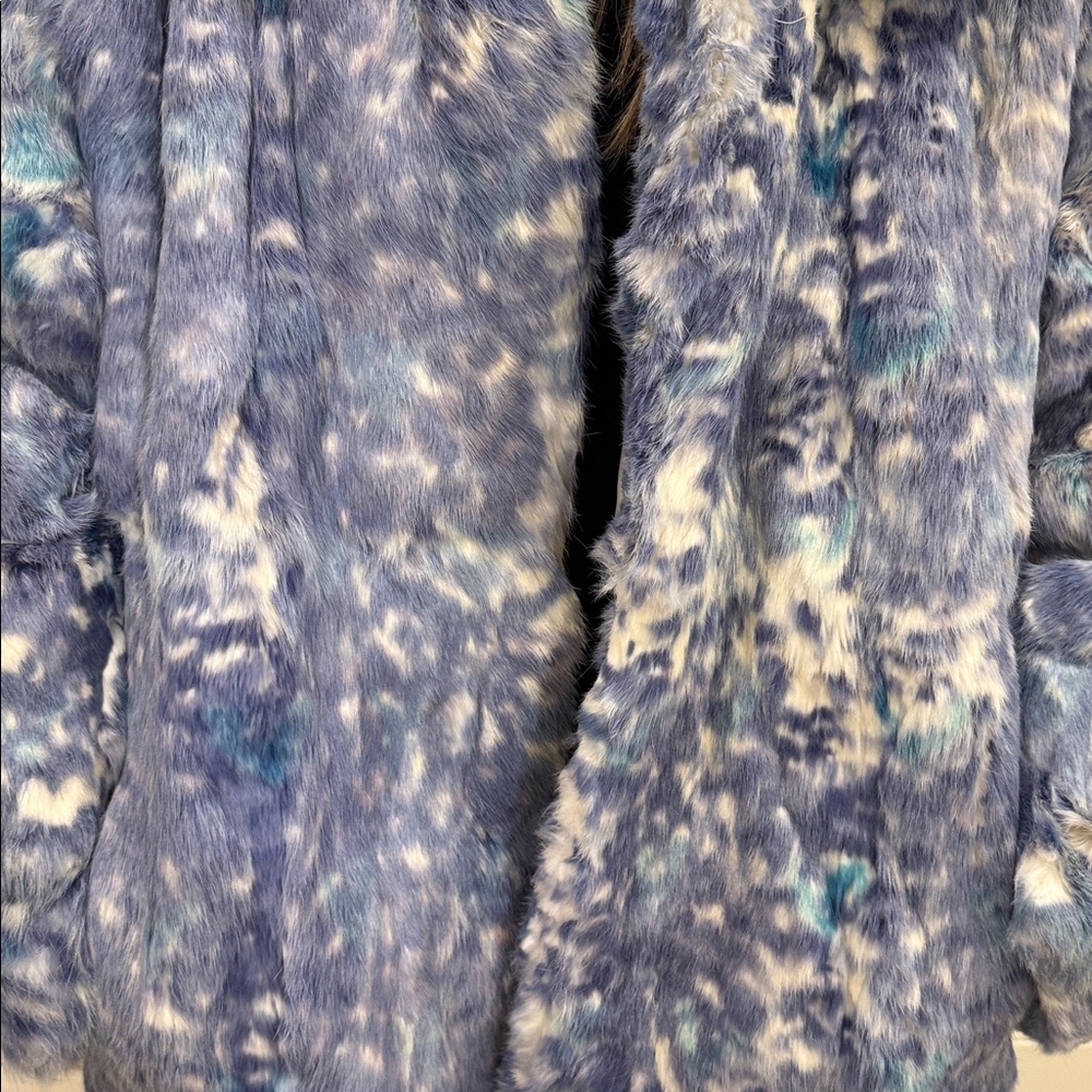 Women's Blue Real Rabbit Fur Coat - Picture 4 of 14